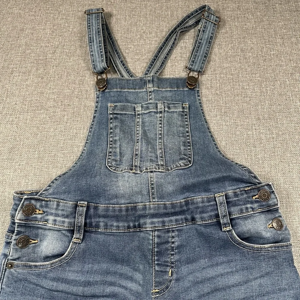 Justice Distressed Denim Overalls With Plaid Patches Size 14